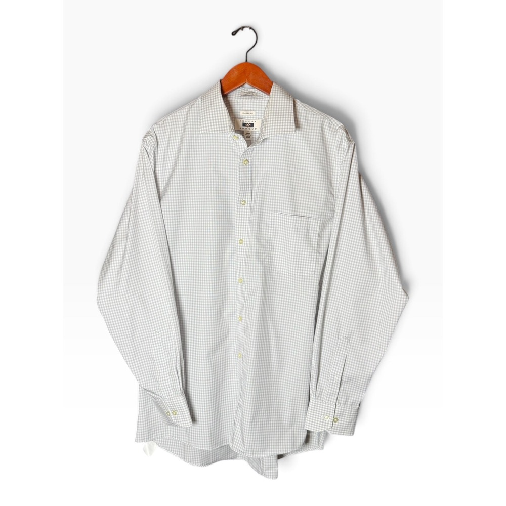 Joseph Abboud Mens 17 34/35 Grey White Cotton Classic Fit Plaid Dress Shirt